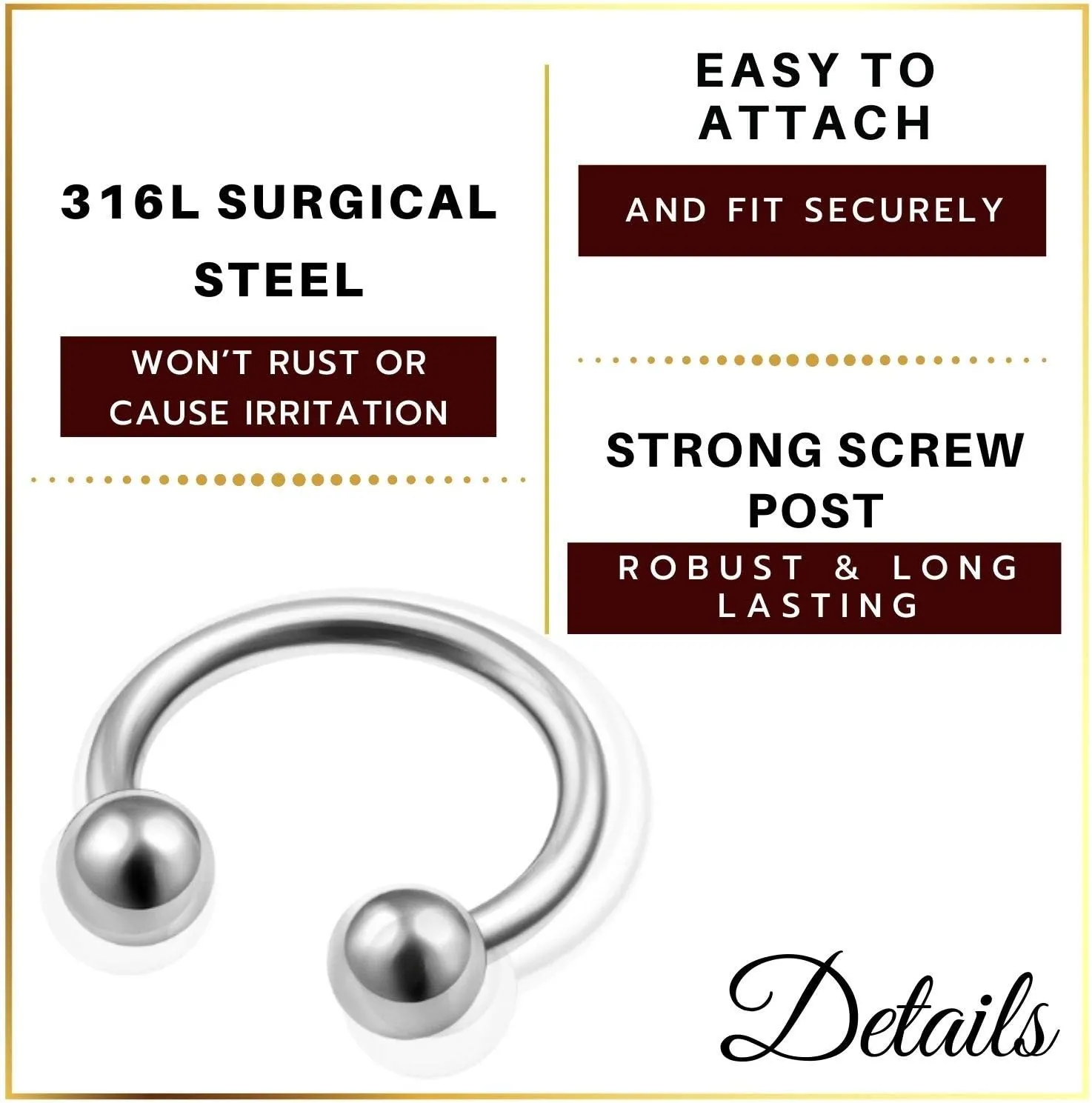 MATIGA 2Pcs Surgical Steel 20 gauge horseshoe barbell earring Piercing Jewelry Cartilage Lip Tragus Nose Helix 3mm Ball More Choices