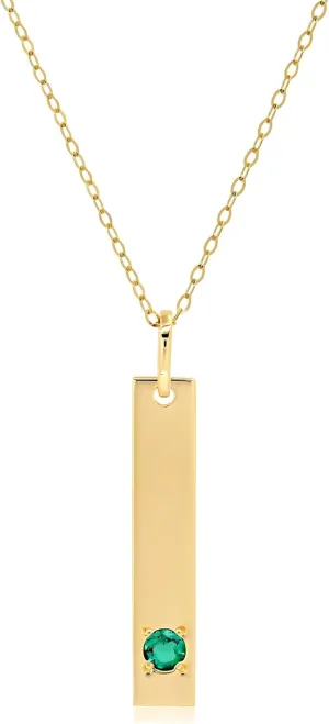 MAX   STONE 14k White or Yellow Gold Bar Pendant Necklace for Women with 3mm Small Round Gemstone on 16 to 18 Inches Adjustable Cable Chain with Spring Ring Clasp Birthstone