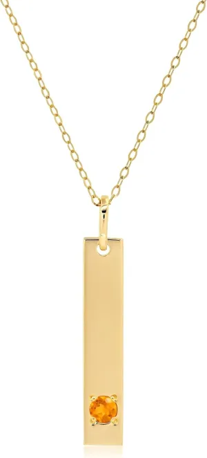 MAX   STONE 14k White or Yellow Gold Bar Pendant Necklace for Women with 3mm Small Round Gemstone on 16 to 18 Inches Adjustable Cable Chain with Spring Ring Clasp Birthstone