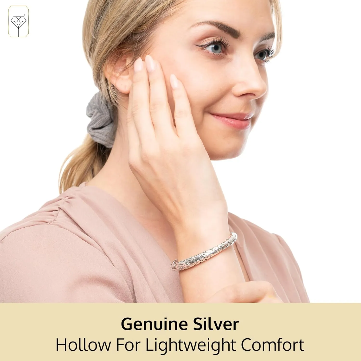 MAX   STONE Lightweight Hollow 925 Sterling Silver Bangle Bracelet for Women | 7 Inch Silver Bracelets with Hinged Clasp | Anti-tarnishing Hypoallergenic Silver Bangles for Women
