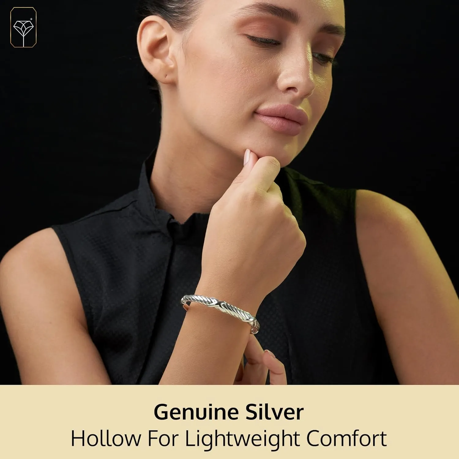 MAX   STONE Lightweight Hollow 925 Sterling Silver Bangle Bracelet for Women | 7 Inch Silver Bracelets with Hinged Clasp | Anti-tarnishing Hypoallergenic Silver Bangles for Women