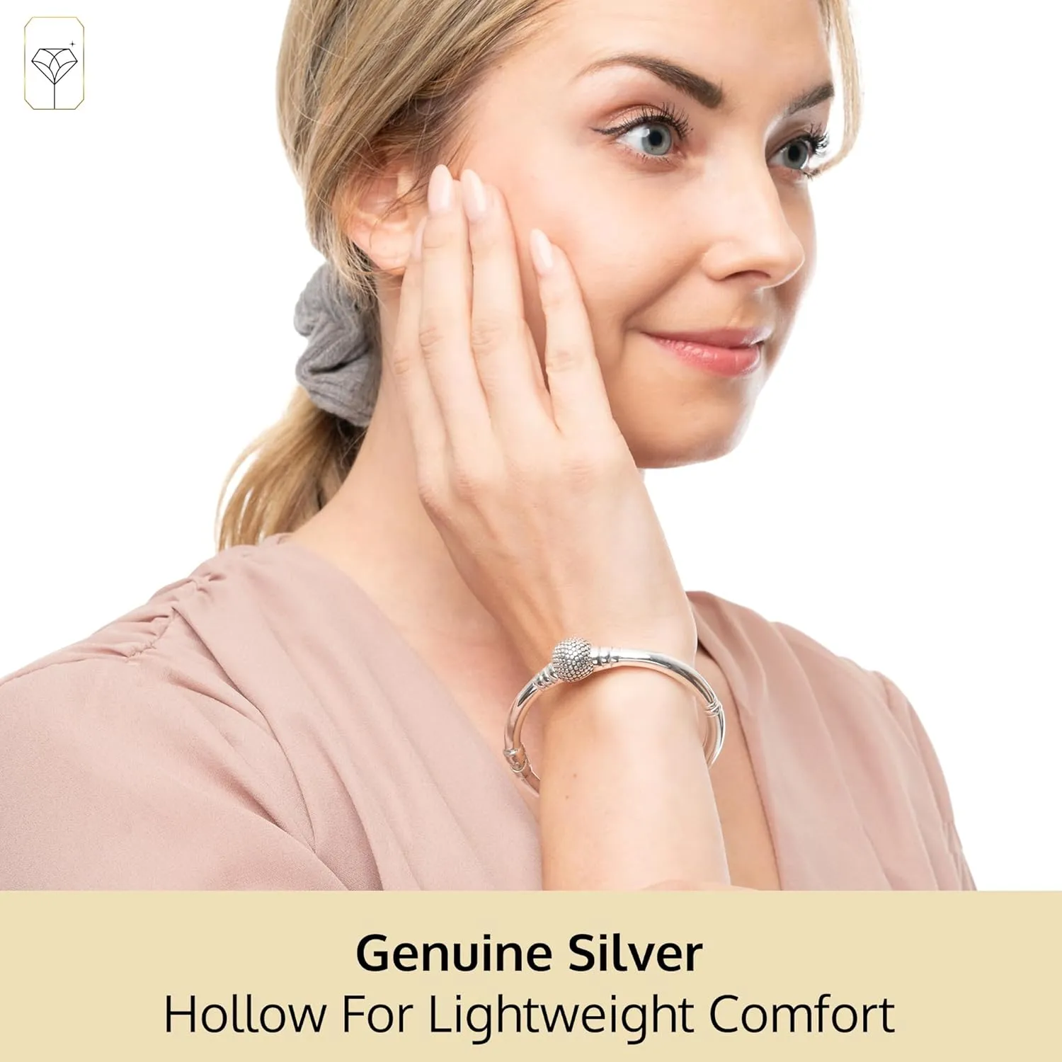 MAX   STONE Lightweight Hollow 925 Sterling Silver Bangle Bracelet for Women | 7 Inch Silver Bracelets with Hinged Clasp | Anti-tarnishing Hypoallergenic Silver Bangles for Women