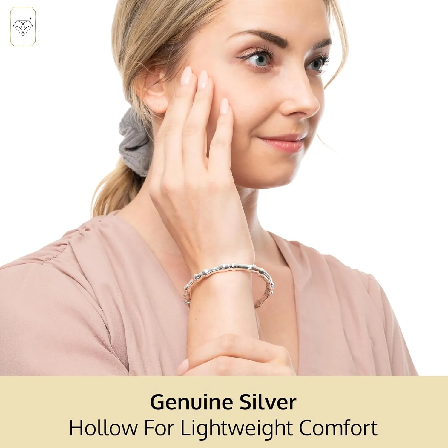 MAX   STONE Lightweight Hollow 925 Sterling Silver Bangle Bracelet for Women | 7 Inch Silver Bracelets with Hinged Clasp | Anti-tarnishing Hypoallergenic Silver Bangles for Women