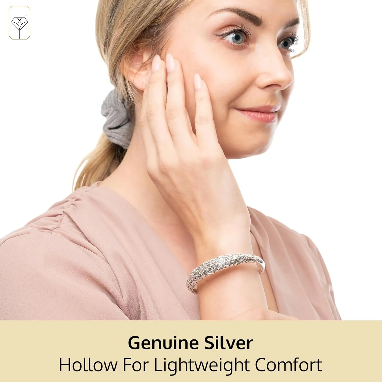 MAX   STONE Lightweight Hollow 925 Sterling Silver Bangle Bracelet for Women | 7 Inch Silver Bracelets with Hinged Clasp | Anti-tarnishing Hypoallergenic Silver Bangles for Women