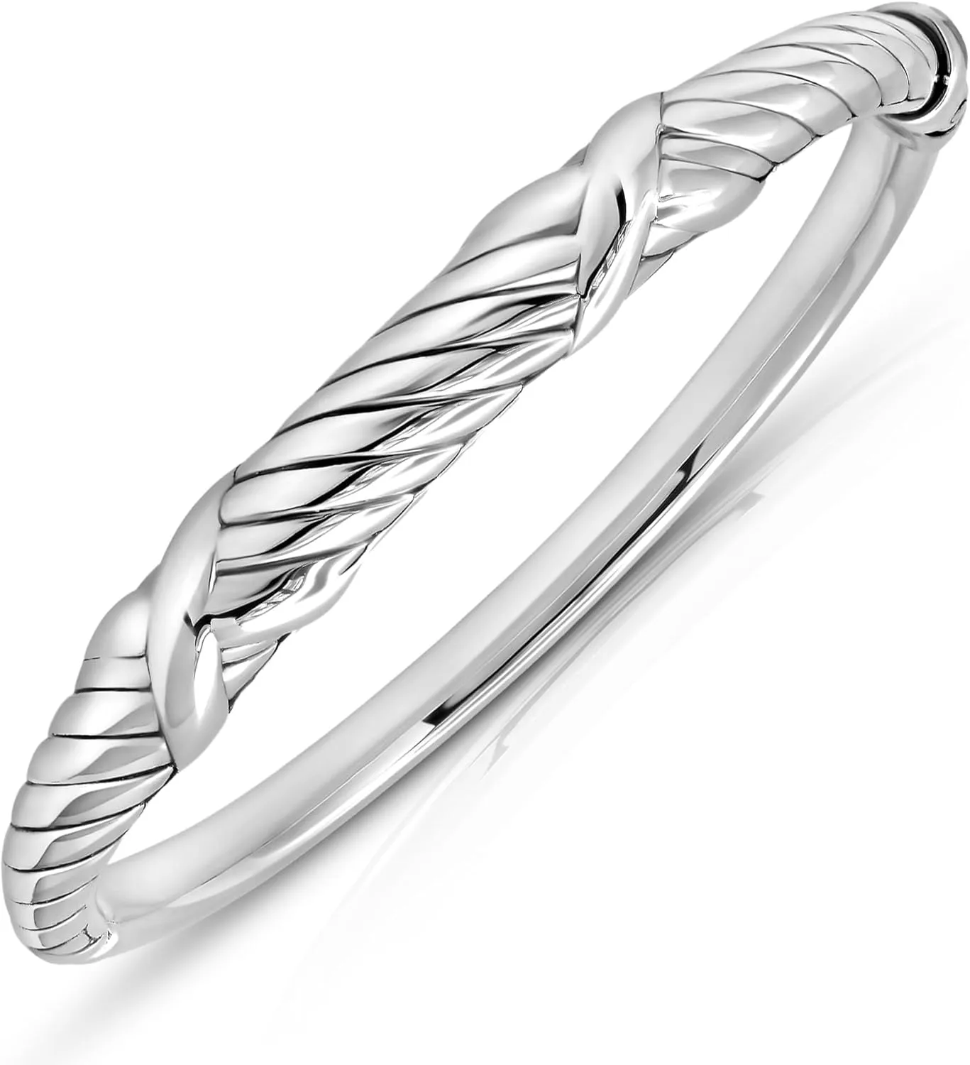 MAX   STONE Lightweight Hollow 925 Sterling Silver Bangle Bracelet for Women | 7 Inch Silver Bracelets with Hinged Clasp | Anti-tarnishing Hypoallergenic Silver Bangles for Women