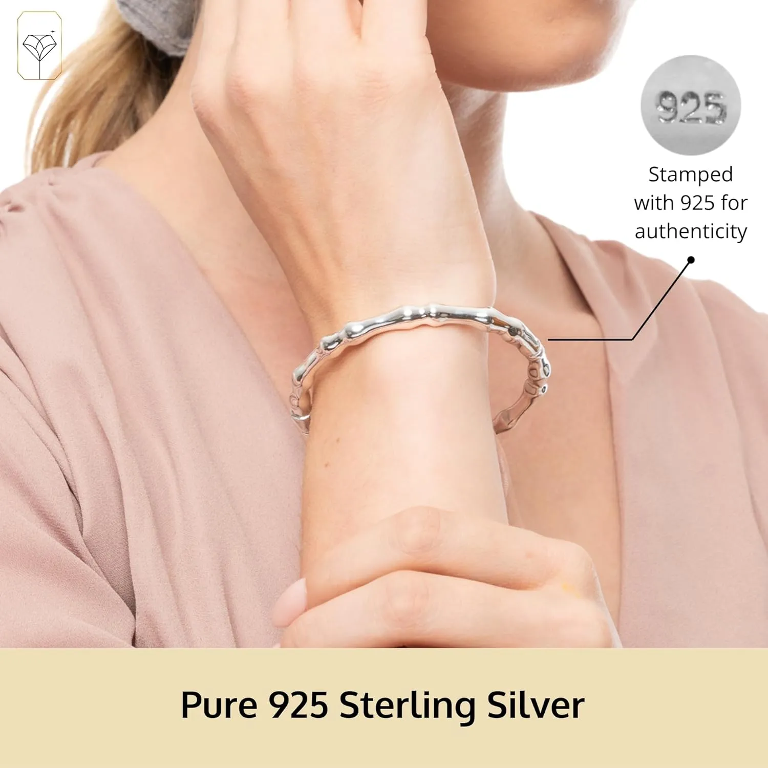 MAX   STONE Lightweight Hollow 925 Sterling Silver Bangle Bracelet for Women | 7 Inch Silver Bracelets with Hinged Clasp | Anti-tarnishing Hypoallergenic Silver Bangles for Women