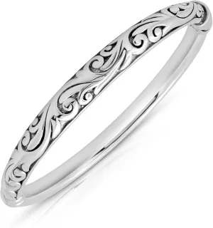MAX   STONE Lightweight Hollow 925 Sterling Silver Bangle Bracelet for Women | 7 Inch Silver Bracelets with Hinged Clasp | Anti-tarnishing Hypoallergenic Silver Bangles for Women