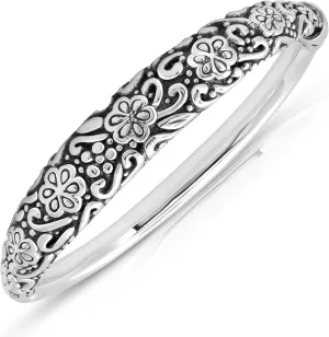 MAX   STONE Lightweight Hollow 925 Sterling Silver Bangle Bracelet for Women | 7 Inch Silver Bracelets with Hinged Clasp | Anti-tarnishing Hypoallergenic Silver Bangles for Women