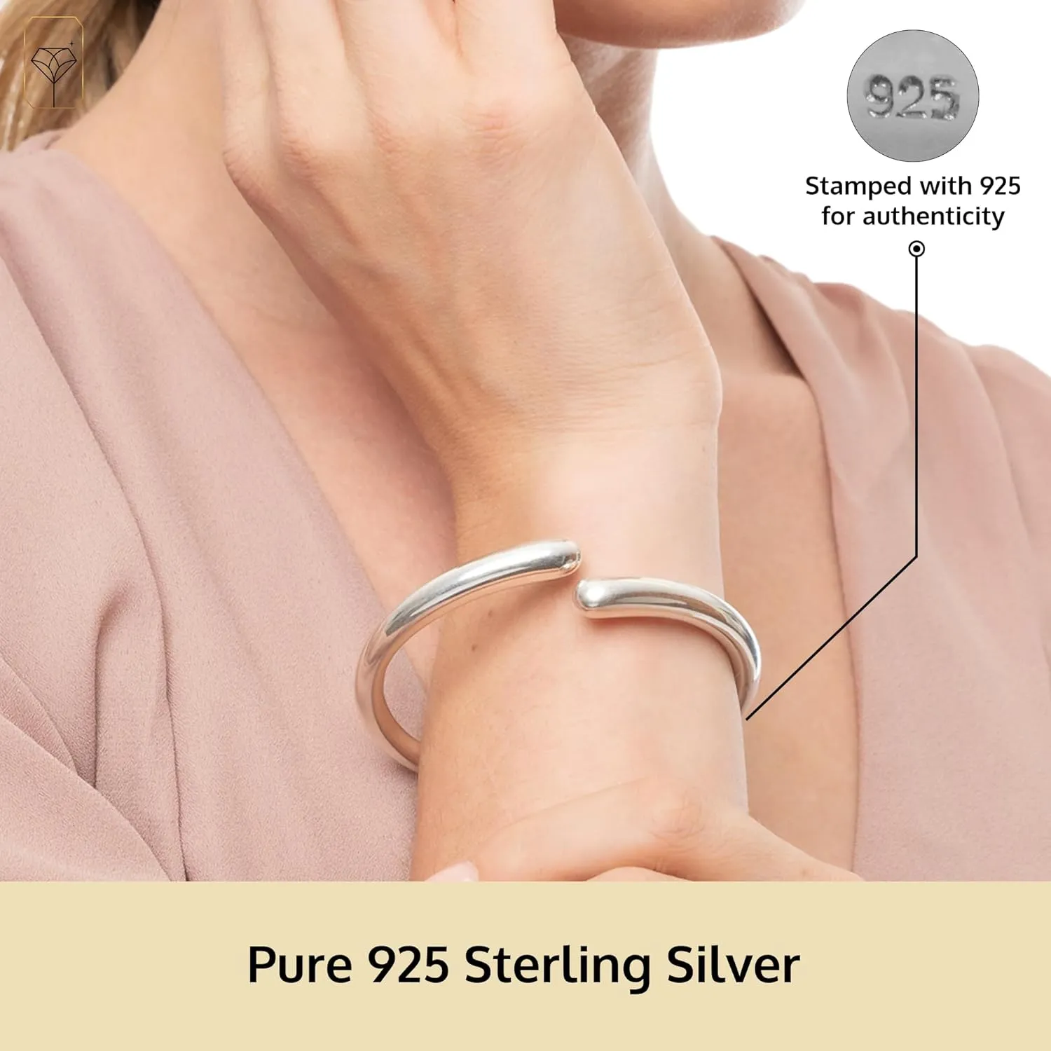 MAX   STONE Lightweight Hollow 925 Sterling Silver Bangle Bracelet for Women | 7 Inch Silver Bracelets with Hinged Clasp | Anti-tarnishing Hypoallergenic Silver Bangles for Women