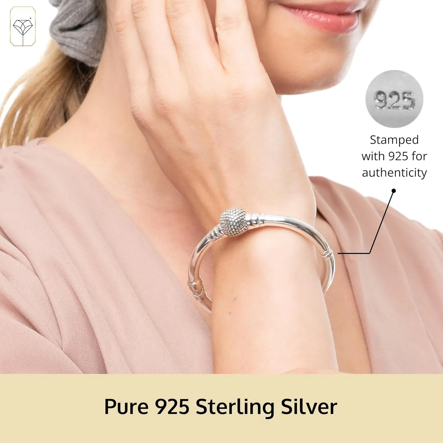 MAX   STONE Lightweight Hollow 925 Sterling Silver Bangle Bracelet for Women | 7 Inch Silver Bracelets with Hinged Clasp | Anti-tarnishing Hypoallergenic Silver Bangles for Women