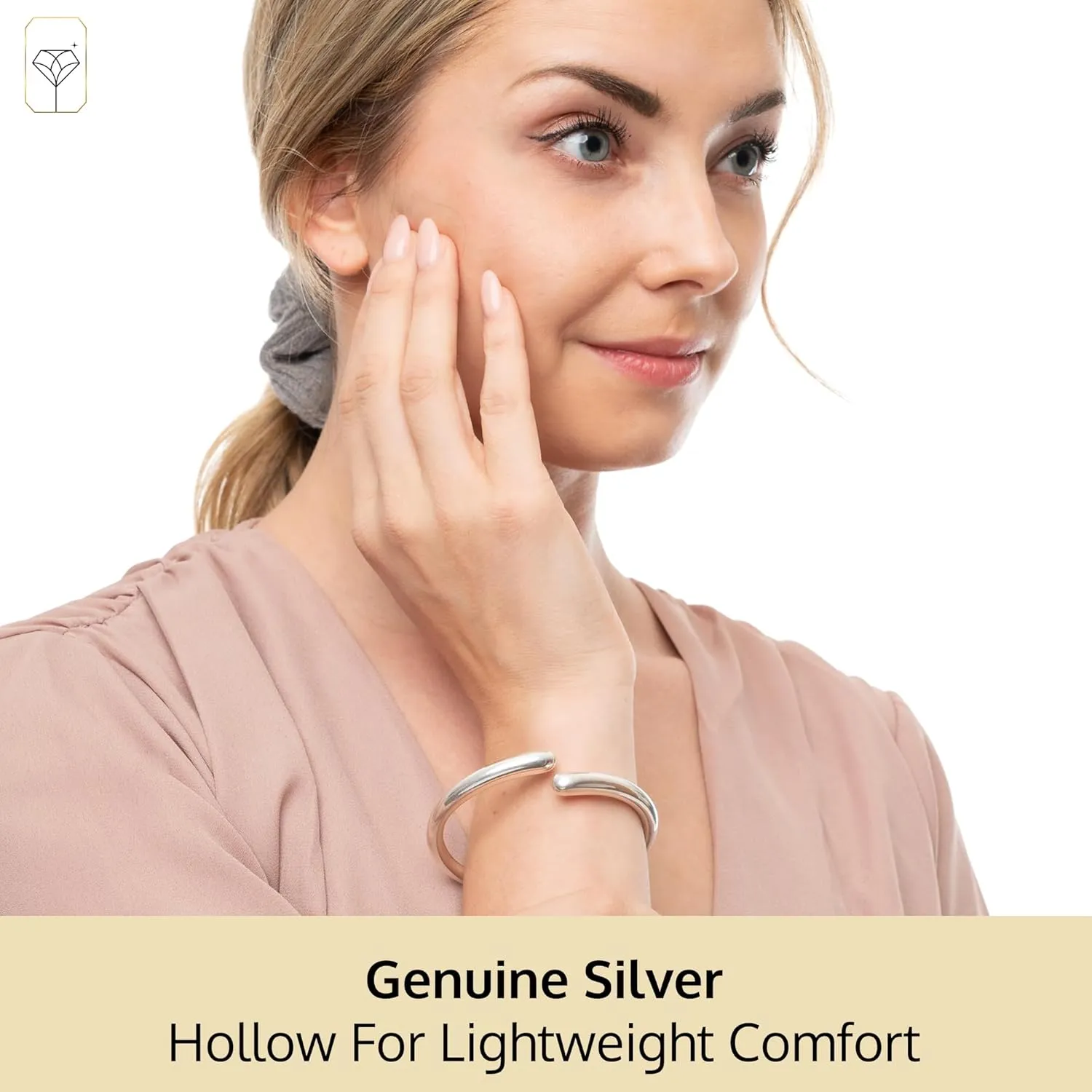 MAX   STONE Lightweight Hollow 925 Sterling Silver Bangle Bracelet for Women | 7 Inch Silver Bracelets with Hinged Clasp | Anti-tarnishing Hypoallergenic Silver Bangles for Women