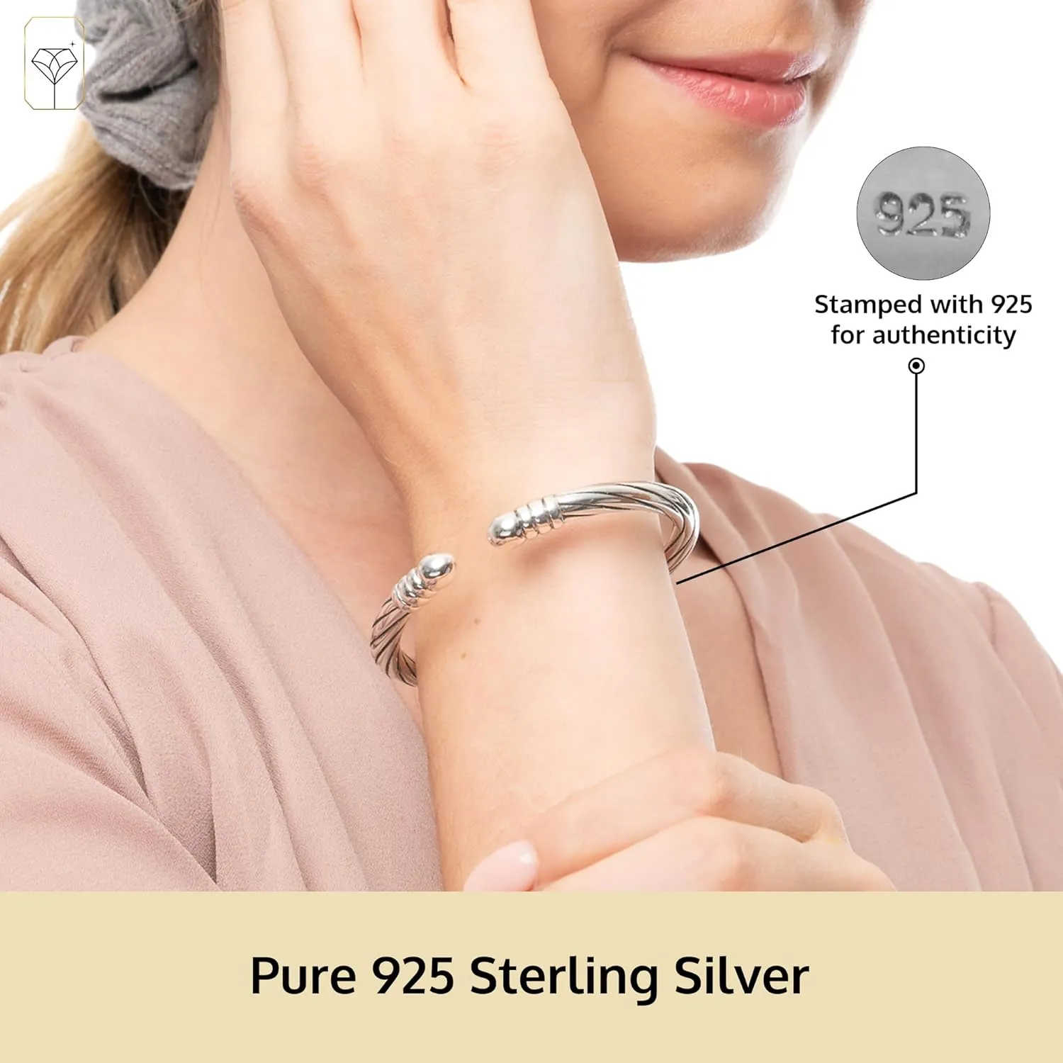 MAX   STONE Lightweight Hollow 925 Sterling Silver Bangle Bracelet for Women | 7 Inch Silver Bracelets with Hinged Clasp | Anti-tarnishing Hypoallergenic Silver Bangles for Women