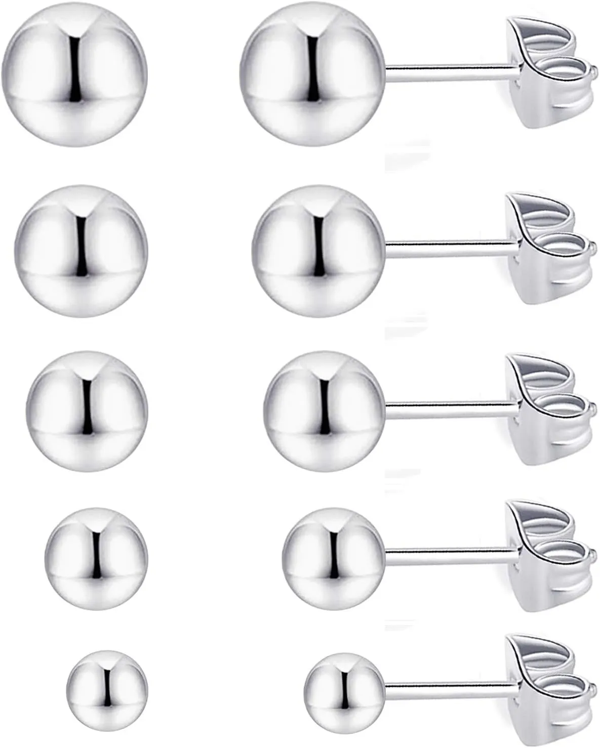 MDFUN 6 Pairs Surgical Stainless Steel Round Ball Stud Earrings Set for Women Men 3-7mm