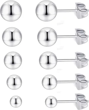 MDFUN 6 Pairs Surgical Stainless Steel Round Ball Stud Earrings Set for Women Men 3-7mm