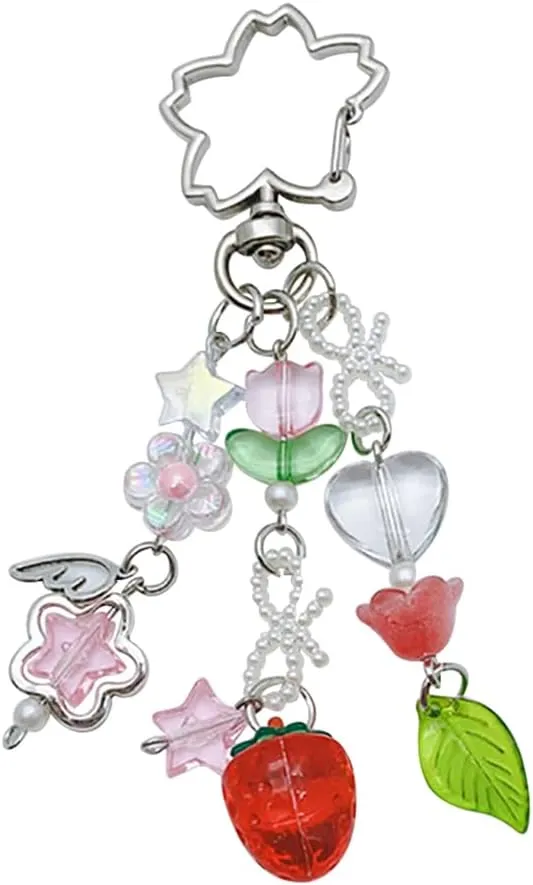 Meimimix Y2K Aesthetic Strawberry Star Charms Keychain For Women Girls Bag Purse Backpack Wallet Keyring Accessories