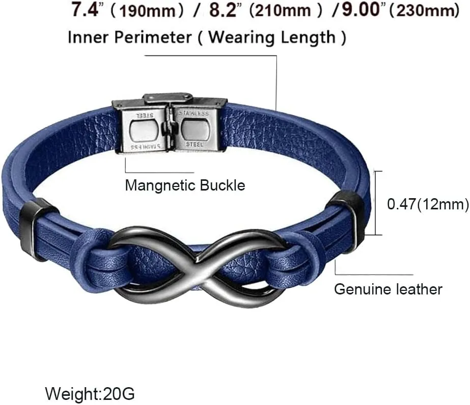 Men Leather Bracelets Black Personalized Brown Infinity Leather Braided Bracelet with Names to My Man Forever Linked Together Bracelet to My Son Love You Forever Bracelet,Optional Size