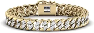 Men's 8.5' Inch Miami Cuban Link Chain Bracelet, 2.10 Ct.tw Round Cut Natural Diamond Hand Bracelet in 10K Yellow Gold, Men's Jewelry