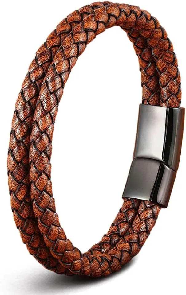 Mens Bracelets Rope Leather Bracelets For Men Leather Bracelet Men'S Woven Leather Bracelet Bracelet Titanium Steel Men'S Bracelet-A