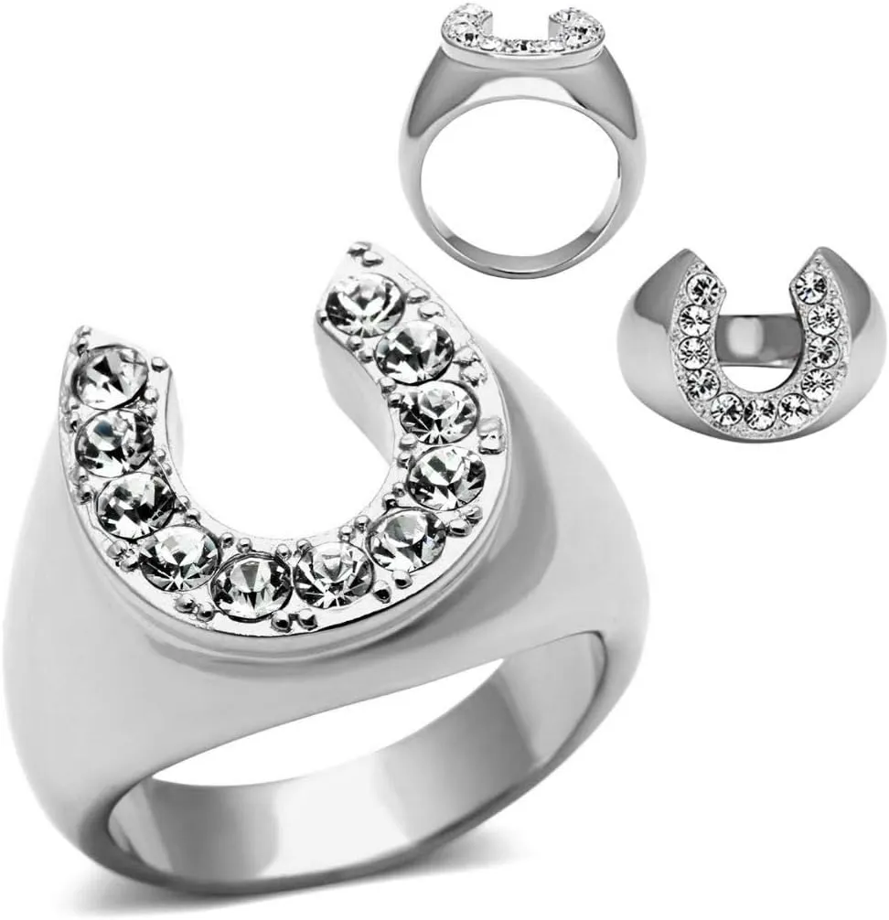 Men's CZ Clear Stone Horseshoe Horse Equestrian Novelty Fashion Statement Ring
