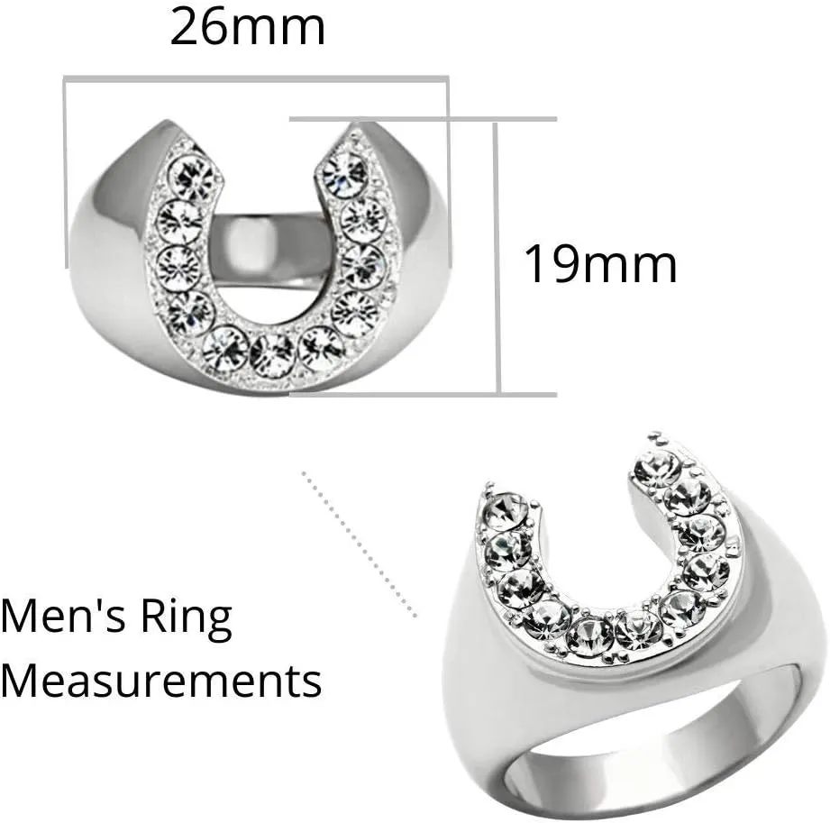 Men's CZ Clear Stone Horseshoe Horse Equestrian Novelty Fashion Statement Ring