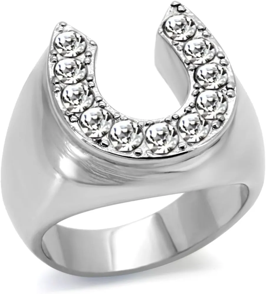Men's CZ Clear Stone Horseshoe Horse Equestrian Novelty Fashion Statement Ring