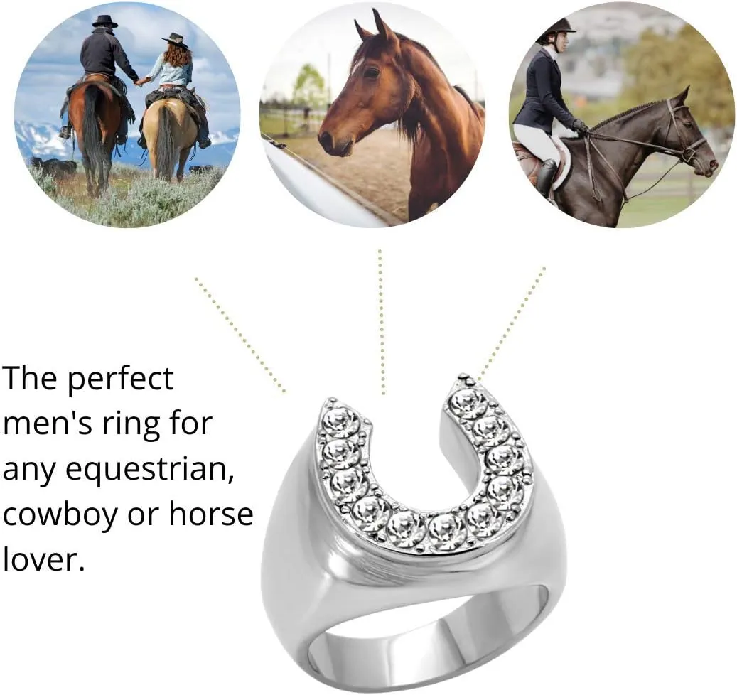 Men's CZ Clear Stone Horseshoe Horse Equestrian Novelty Fashion Statement Ring