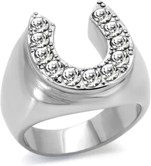 Men's CZ Clear Stone Horseshoe Horse Equestrian Novelty Fashion Statement Ring