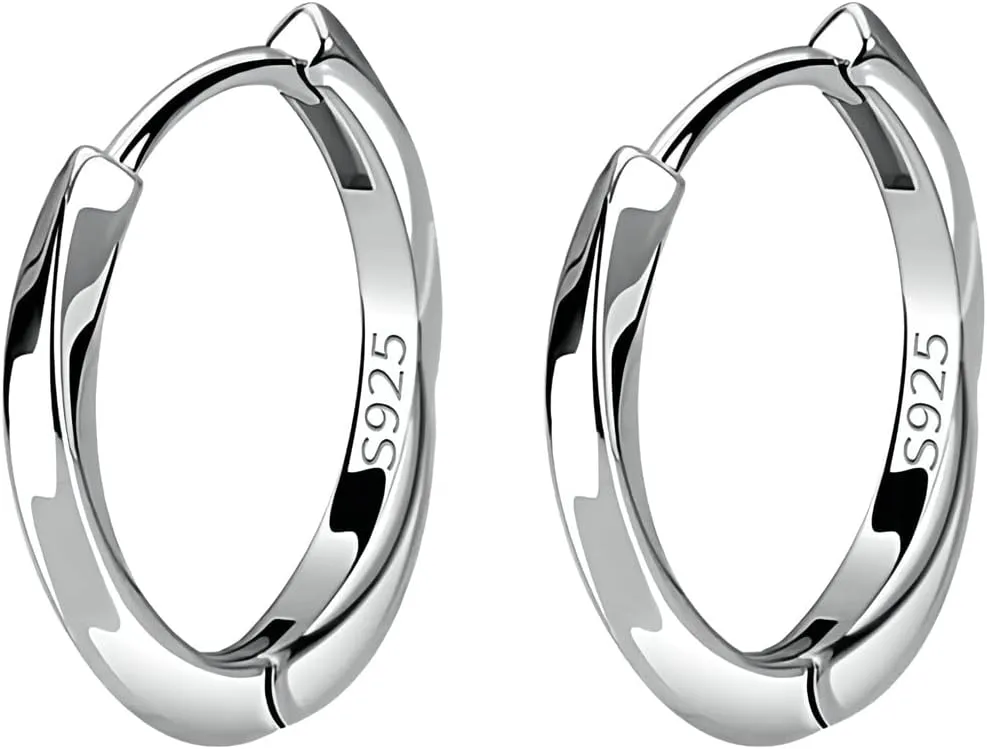 Men's Earring Hoop 925 Sterling Silver Hoop for Men Round Huggie Mens Hoops Earrings Ear Piercings