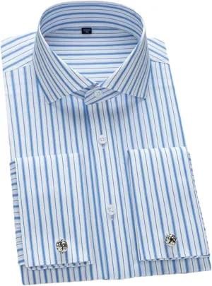 Men's French Cufflinks Shirt Long Sleeved Striped Comfortable Modal Fabric Business Formal Windsor Collar Shirt