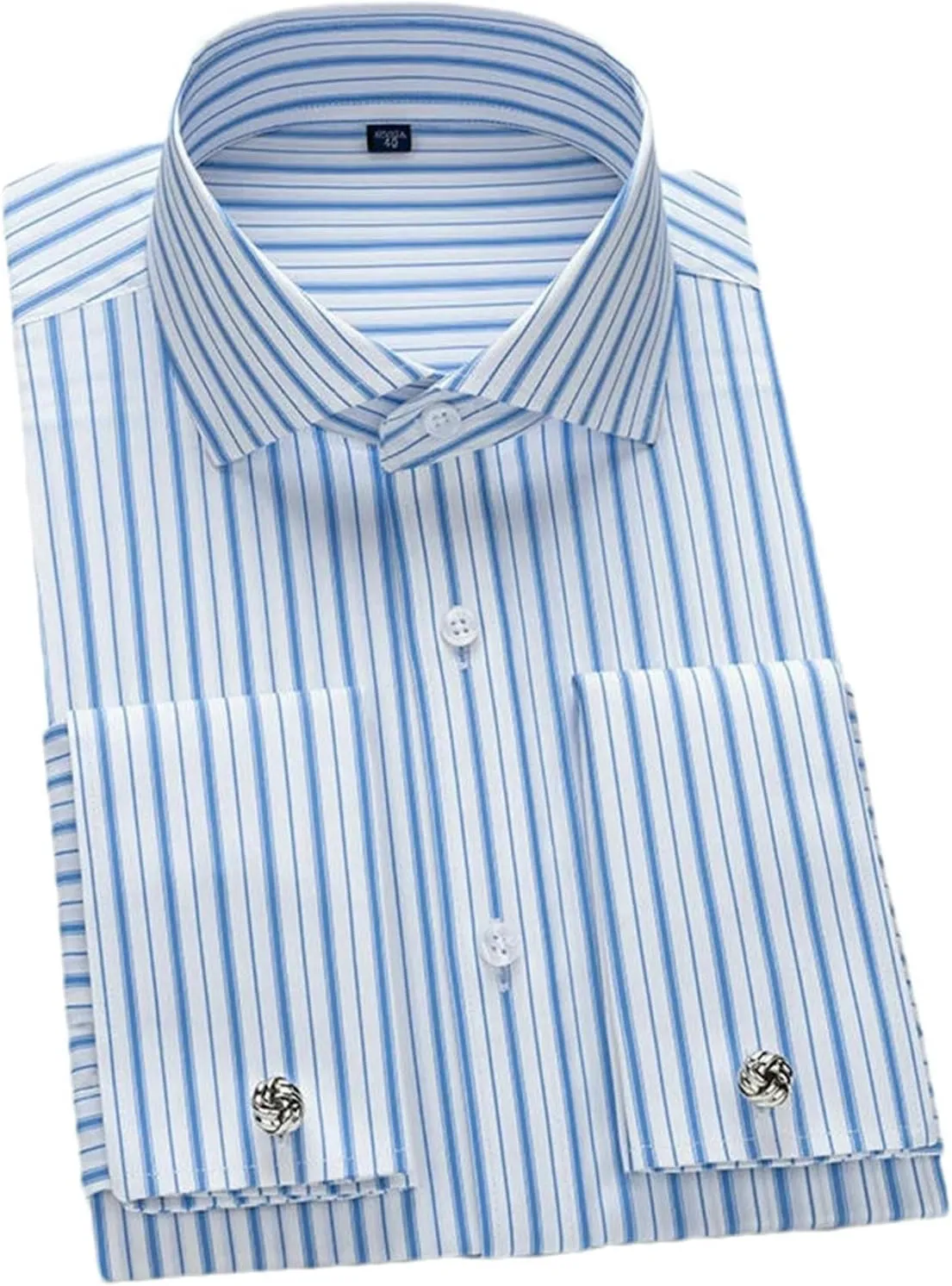 Men's French Cufflinks Shirt Long Sleeved Striped Comfortable Modal Fabric Business Formal Windsor Collar Shirt