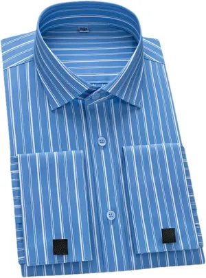 Men's French Cufflinks Shirt Long Sleeved Striped Comfortable Modal Fabric Business Formal Windsor Collar Shirt