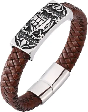 Men's Leather Bracelet, Funny Bracelets Sailboat Braided Leather Rope Bracelet Dainty Bracelets