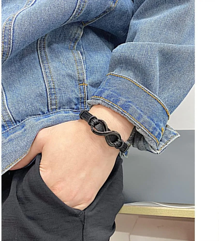 Mens Leather Bracelets Personalized Infinity Bracelets for Men to My Son Bracelet from Mom and Dad Fathers Day Bracelet for Dad Husband Boyfriend 7.4"/8.2"/9",with Message Card
