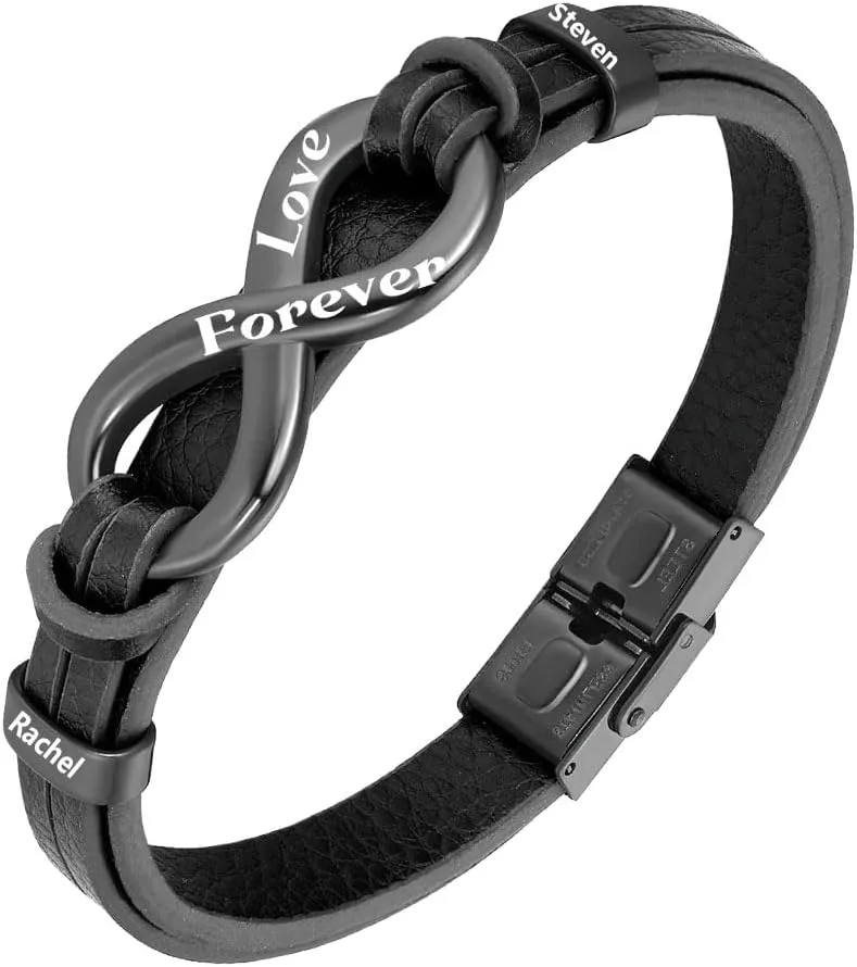 Mens Leather Bracelets Personalized Infinity Bracelets for Men to My Son Bracelet from Mom and Dad Fathers Day Bracelet for Dad Husband Boyfriend 7.4"/8.2"/9",with Message Card