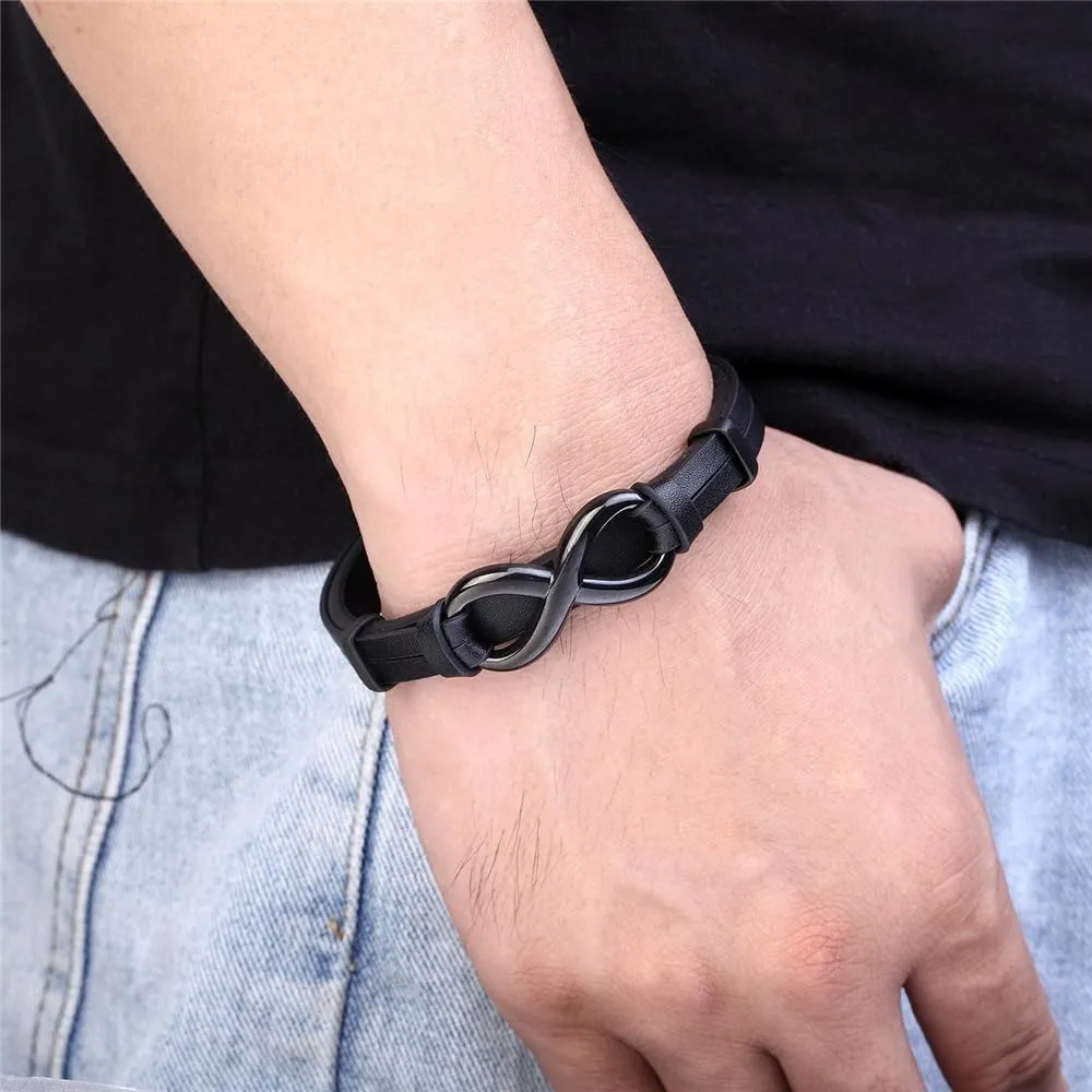 Mens Leather Bracelets Personalized Infinity Bracelets for Men to My Son Bracelet from Mom and Dad Fathers Day Bracelet for Dad Husband Boyfriend 7.4"/8.2"/9",with Message Card