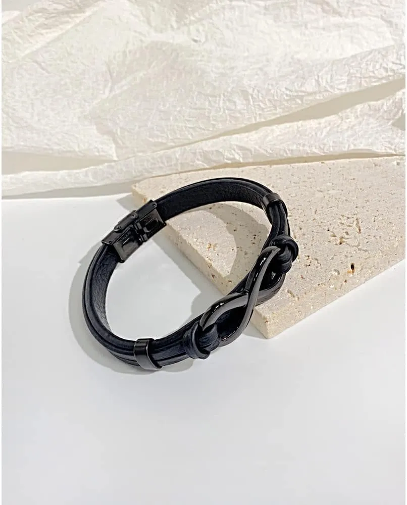 Mens Leather Bracelets Personalized Infinity Bracelets for Men to My Son Bracelet from Mom and Dad Fathers Day Bracelet for Dad Husband Boyfriend 7.4"/8.2"/9",with Message Card