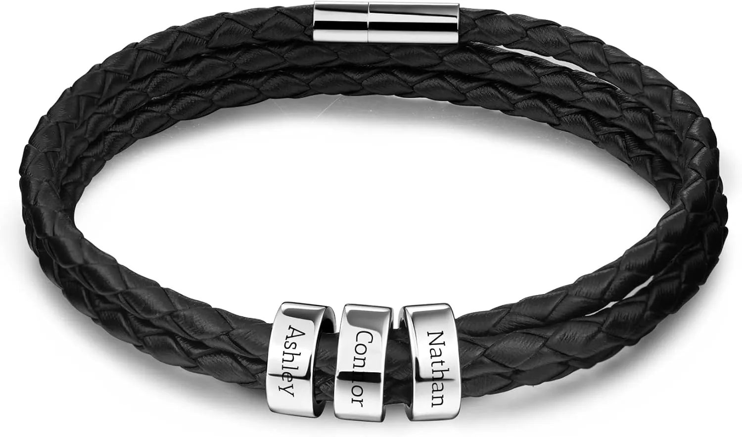 Mens Leather Bracelets with 2-6 Custom Name Beads Braid Name Bracelets Bead Name Bracelets for Men Customized Men Jewelry Gifts for Dad Boyfriend Husband Grandfather