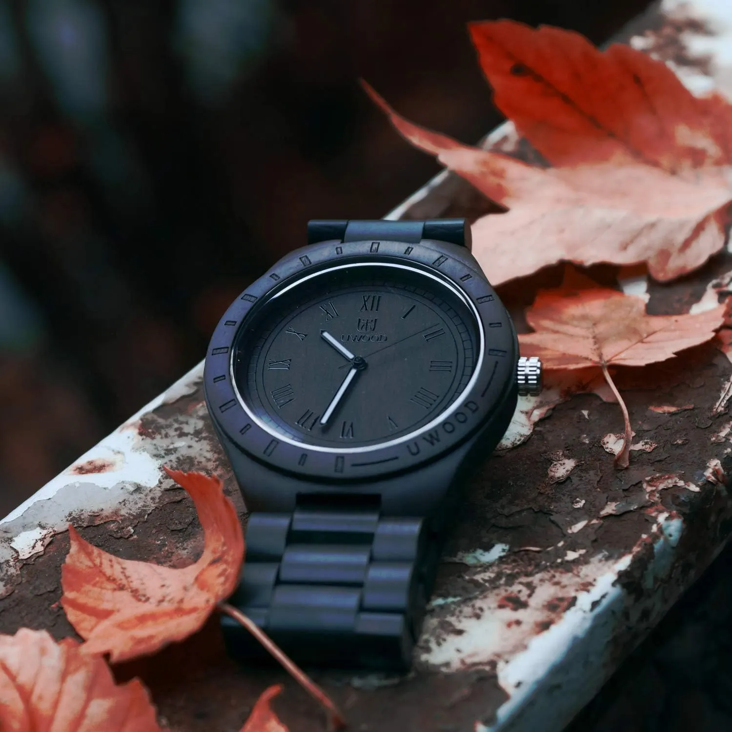 Mens Light Weight Unique Wood Watch, Uwood Series Handmade Sandalwood Analog Quartz Vintage Roman Number Natural Wooden Wristwatch