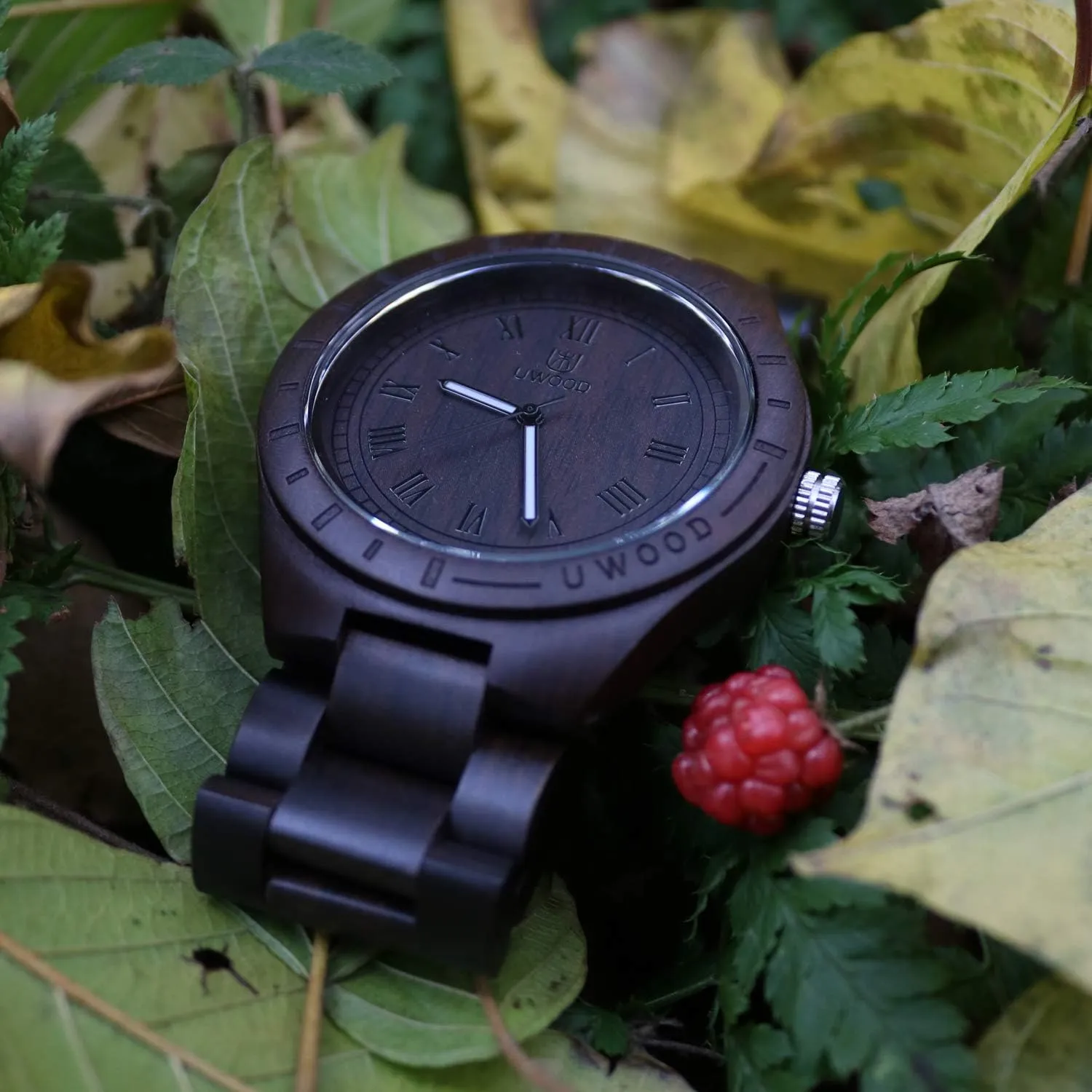 Mens Light Weight Unique Wood Watch, Uwood Series Handmade Sandalwood Analog Quartz Vintage Roman Number Natural Wooden Wristwatch