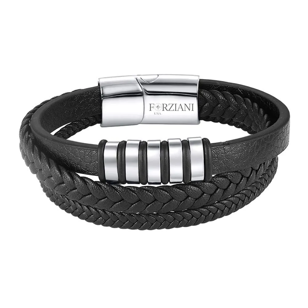 Men's Multilayer Wrap Leather Bracelet - Black Braided Leather Wristband Bracelet with Stainless Steel Clasp - Sz Medium - Gift Box Packaging Included - Mens Premium Gift