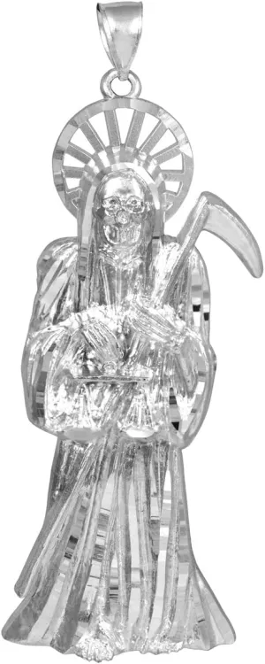 Men's Solid 925 Silver 3.5-Inch Charm Santa Muerte Pendant (Grande)