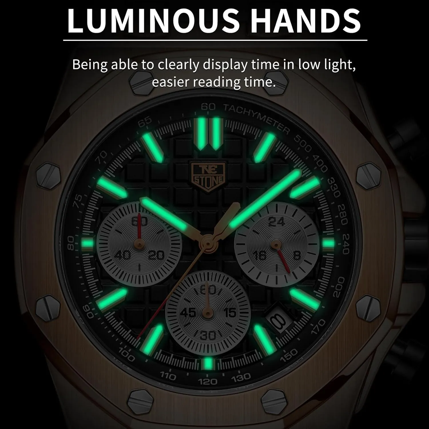 Men's Watch Silicone Band, Quartz Analog Waterproof Multifunction Chronograph Sports Watch for Men with Calendar Black Rubber Strap