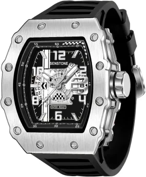 Mens Watches Tonneau Design Analog Unique Sports Quartz Wrist Watch for Men with Luminous Date Calendar Rubber Strap Silicone Band