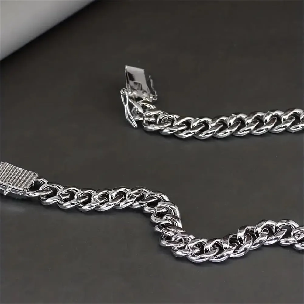 Miami Cuban Chain for Men 13mm diamond Ice Crystal Cuban Chain Necklace Bracelet Hip Hop Jewelry for men and women, zinc, rhinestones 8 inch silver