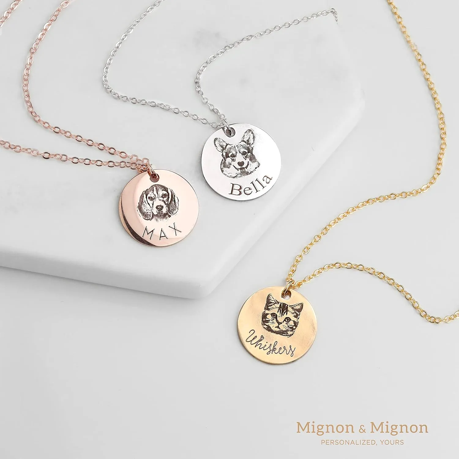 MignonandMignon Personalized Pet Portrait Necklace  Custom Jewelry Gift for Dog or Cat Lovers Unique Holiday Gifts for Her -LCN-AP