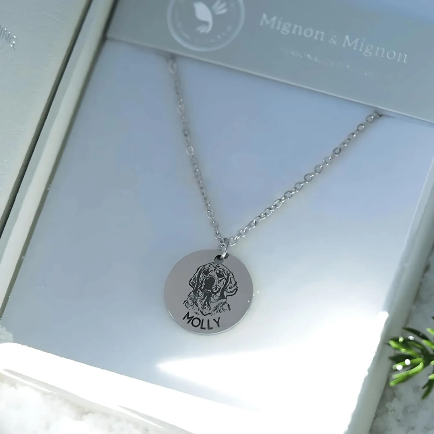 MignonandMignon Personalized Pet Portrait Necklace  Custom Jewelry Gift for Dog or Cat Lovers Unique Holiday Gifts for Her -LCN-AP