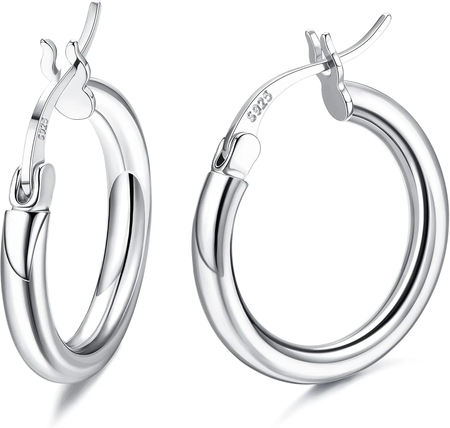Milacolato 925 Sterling Silver Hoop Earrings for Women 18K White Gold Plated 2.5mm Chunky Huggie Hoop Earrings Hypoallergenic Lightweight Round-Tube Circle Small Big Hoop Earrings 13/15/20/25/30/40/50/60mm