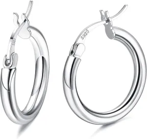 Milacolato 925 Sterling Silver Hoop Earrings for Women 18K White Gold Plated 2.5mm Chunky Huggie Hoop Earrings Hypoallergenic Lightweight Round-Tube Circle Small Big Hoop Earrings 13/15/20/25/30/40/50/60mm