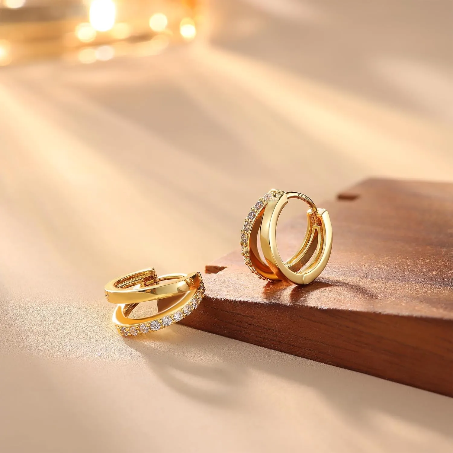 MILACOLATO Gold Hoop Earrings for Women 14K Gold Plated Small Huggie Earrings Hypoallergenic Sterling Silver Post Trendy Double Hoop Earrings for Women