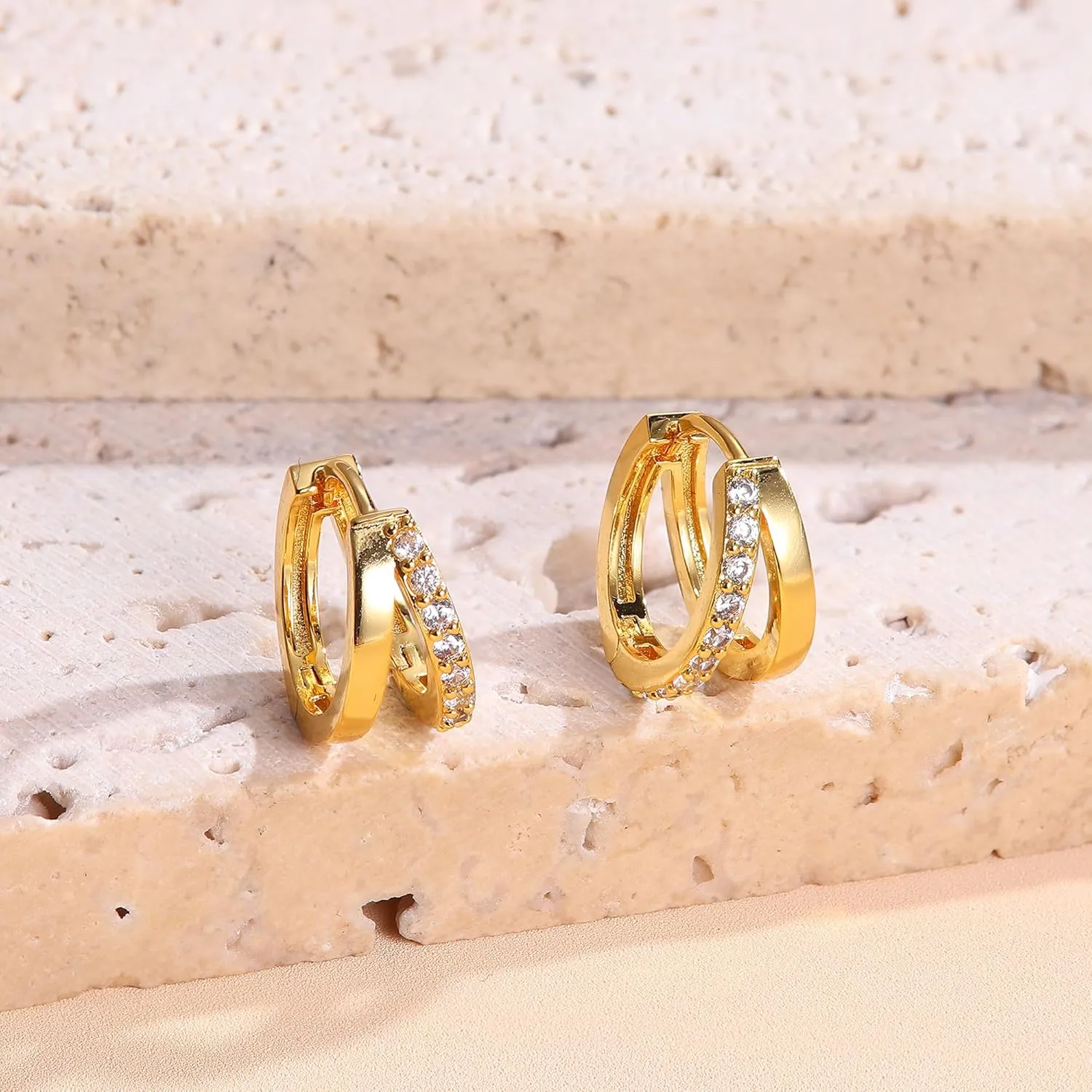 MILACOLATO Gold Hoop Earrings for Women 14K Gold Plated Small Huggie Earrings Hypoallergenic Sterling Silver Post Trendy Double Hoop Earrings for Women